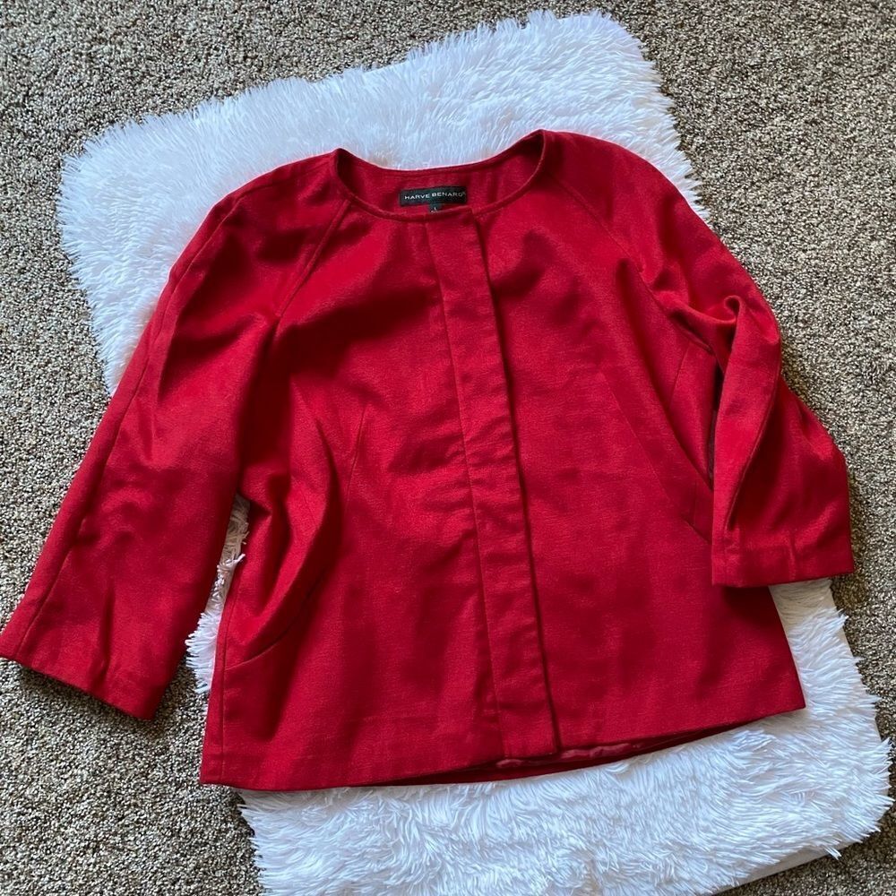‎Harve Benard Red Zip Front Blazer Dressy Jacket Size Large